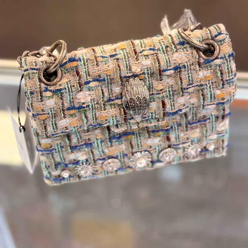 NWT Kurt Geiger Multicolor Bedazzled Tweed Crossbody Bag